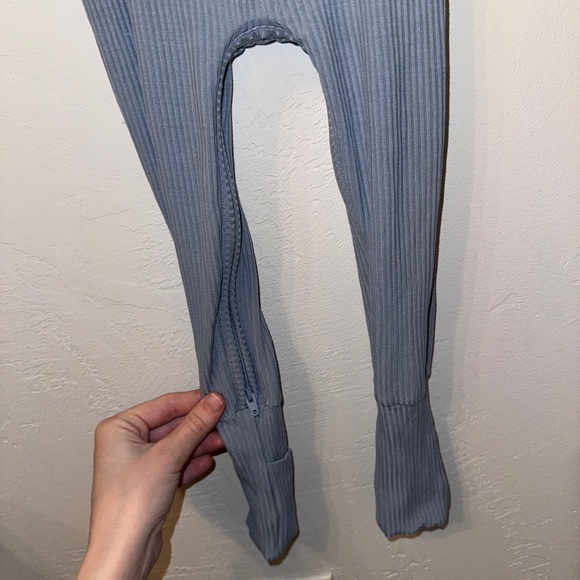 Blue Ribbed Crescent Zippy Bamboo Little Sleepies Pajama One Piece 18-24 - Picture 6 of 8